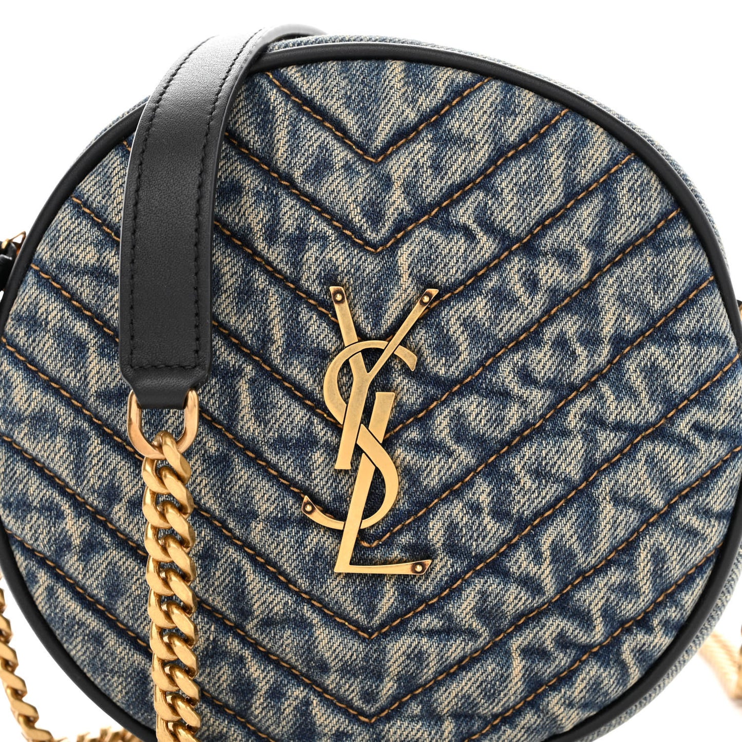 Denim Quilted Monogram Round Crossbody Bag Rodeo Blue
