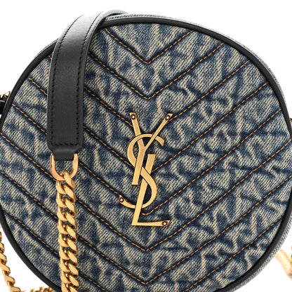 Saint Laurent Denim Quilted Monogram Round Crossbody Bag Rodeo Blue 8 of 13