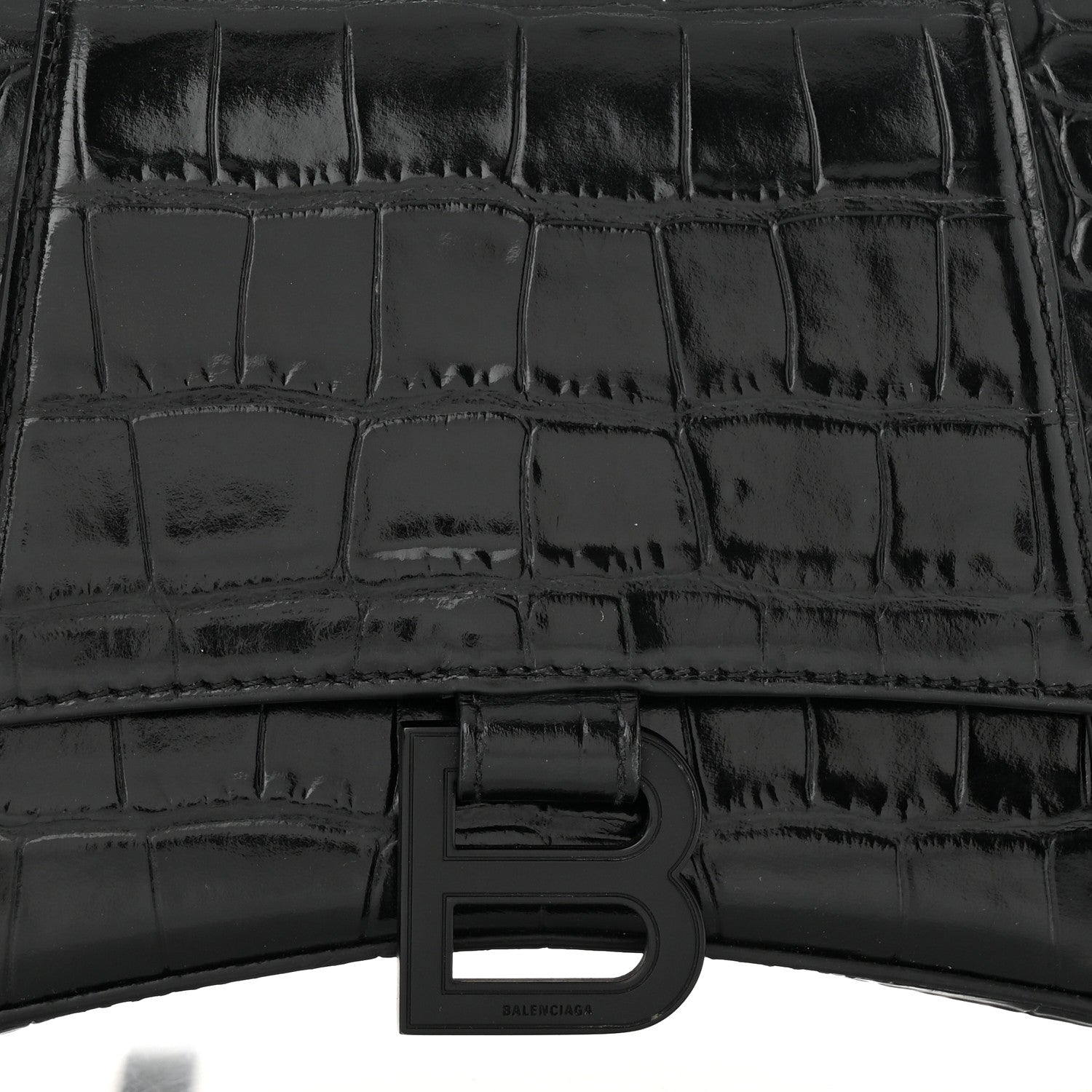 Balenciaga Shiny Calfskin Monochrome Crocodile Embossed Small Hourglass Top Handle Bag Black 8 of 11