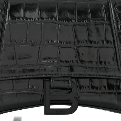 Balenciaga Shiny Calfskin Monochrome Crocodile Embossed Small Hourglass Top Handle Bag Black 8 of 11