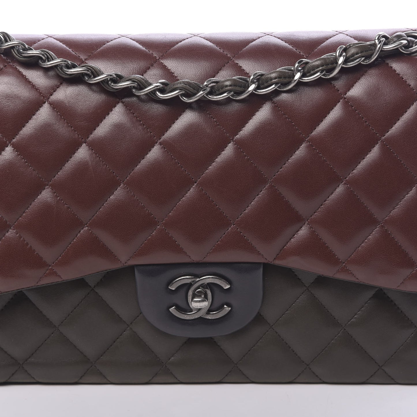 Lambskin Quilted Jumbo Tri-Color Double Flap Burgundy