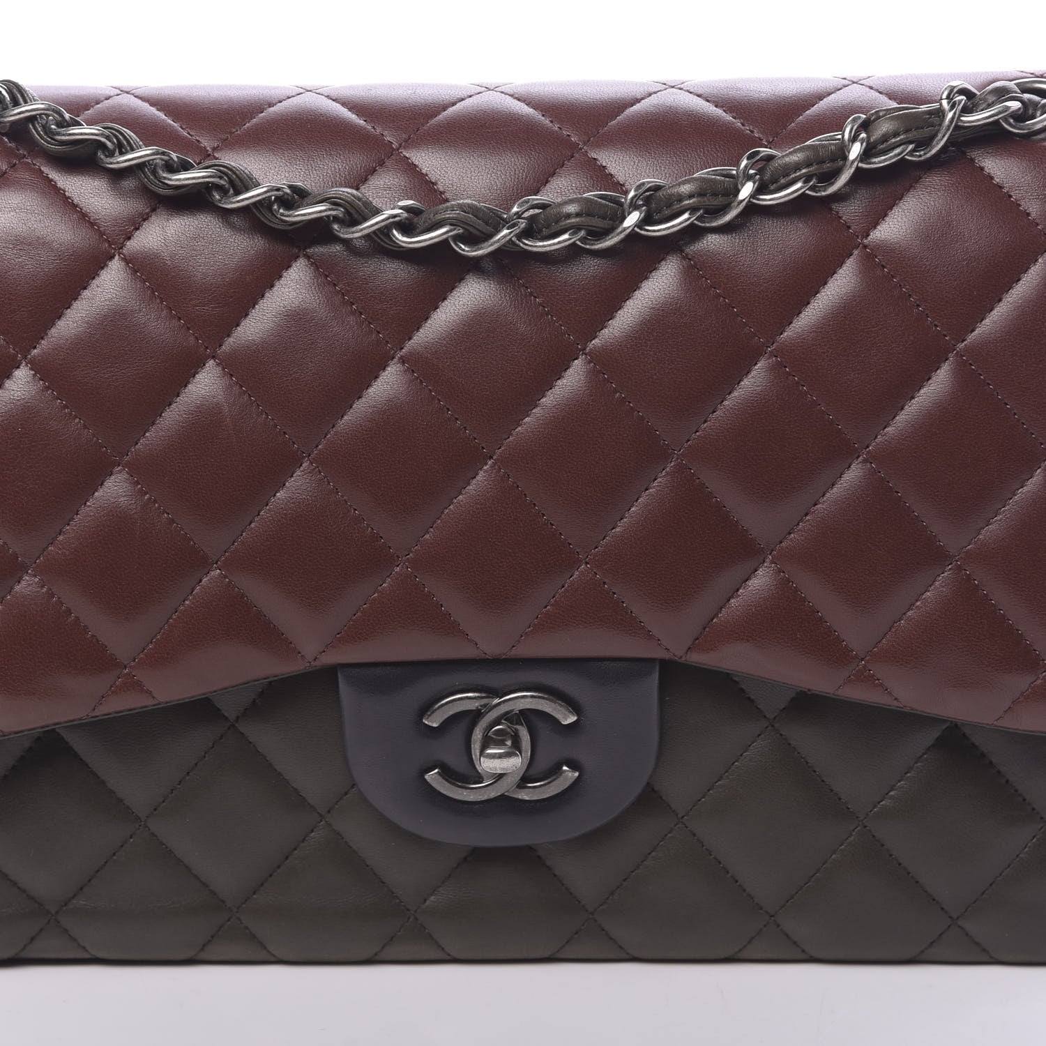 Chanel Lambskin Quilted Jumbo Tri-Color Double Flap Burgundy 14 of 14