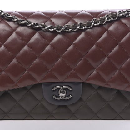 Chanel Lambskin Quilted Jumbo Tri-Color Double Flap Burgundy 14 of 14