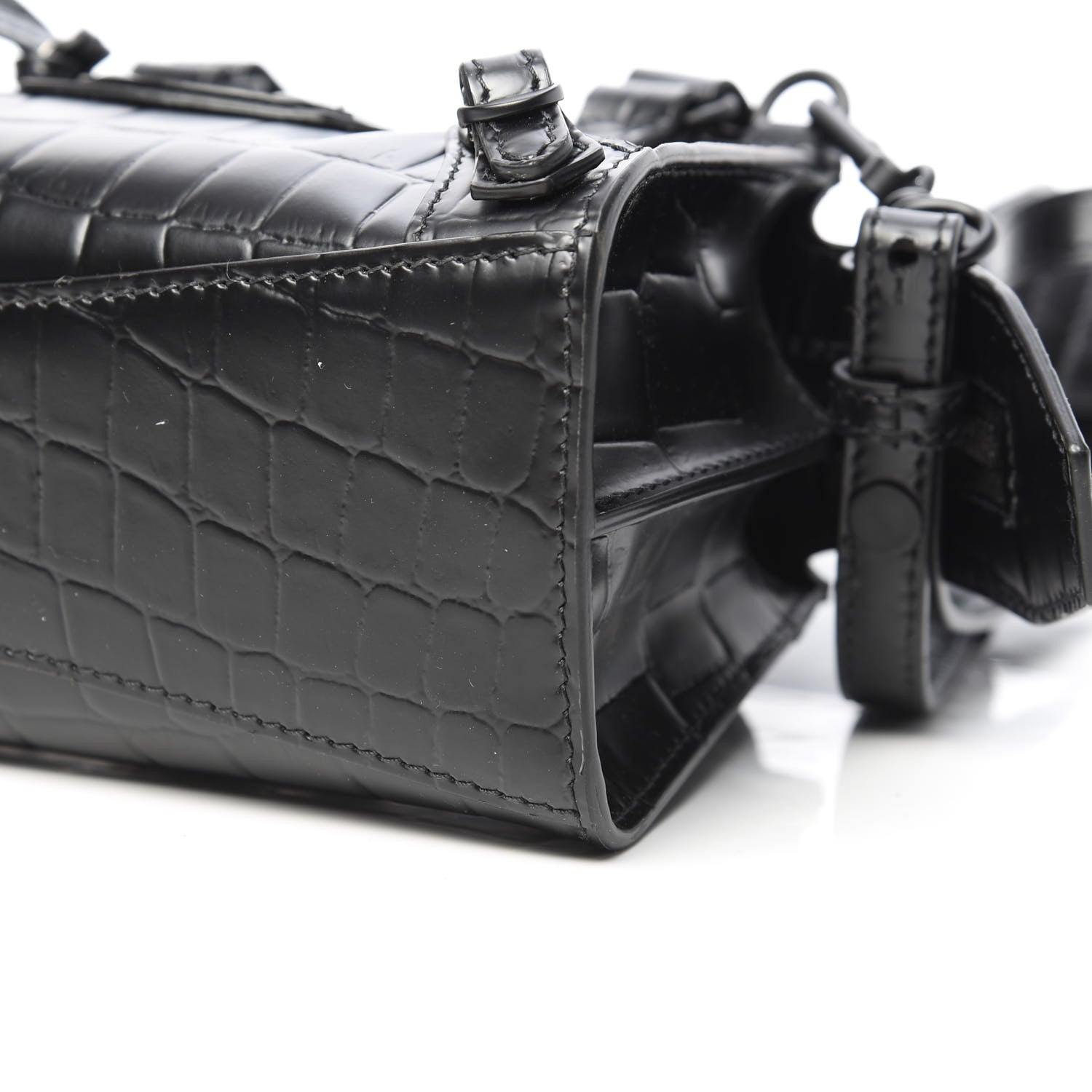 Balenciaga Semi Shiny Calfskin Crocodile Embossed Neo Classic Black Hardware Nano City Crossbody Black 10 of 10
