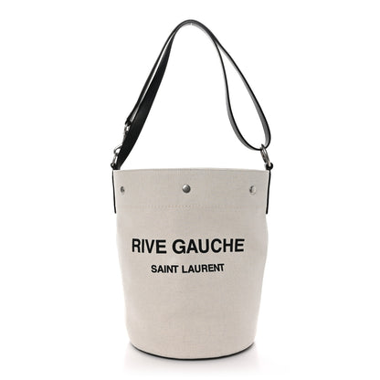 Saint Laurent Linen Calfskin Rive Gauche Bucket Bag Greggio Natural 1 of 11