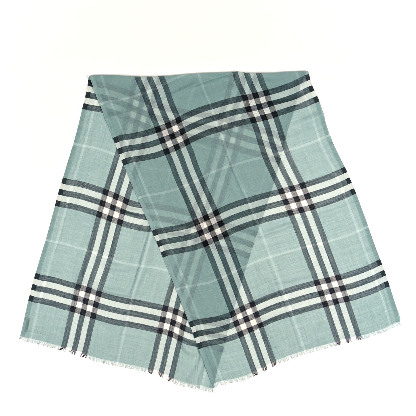 Wool Silk Gauze Giant Check Scarf Turquoise