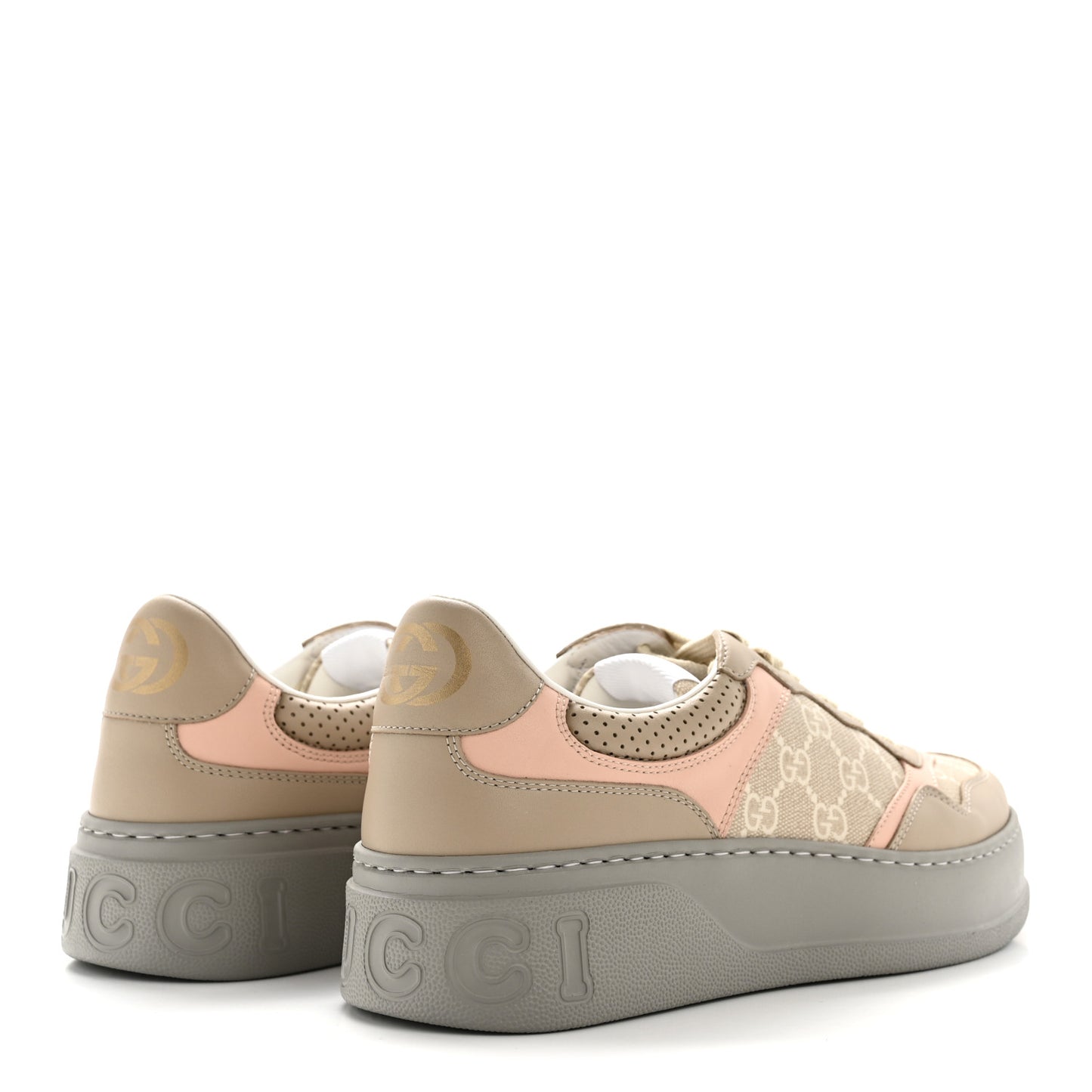 Calfskin GG Supreme Monogram Perforated Womens Platform 55mm Sneakers 41 Apricot Pink Beige Grey