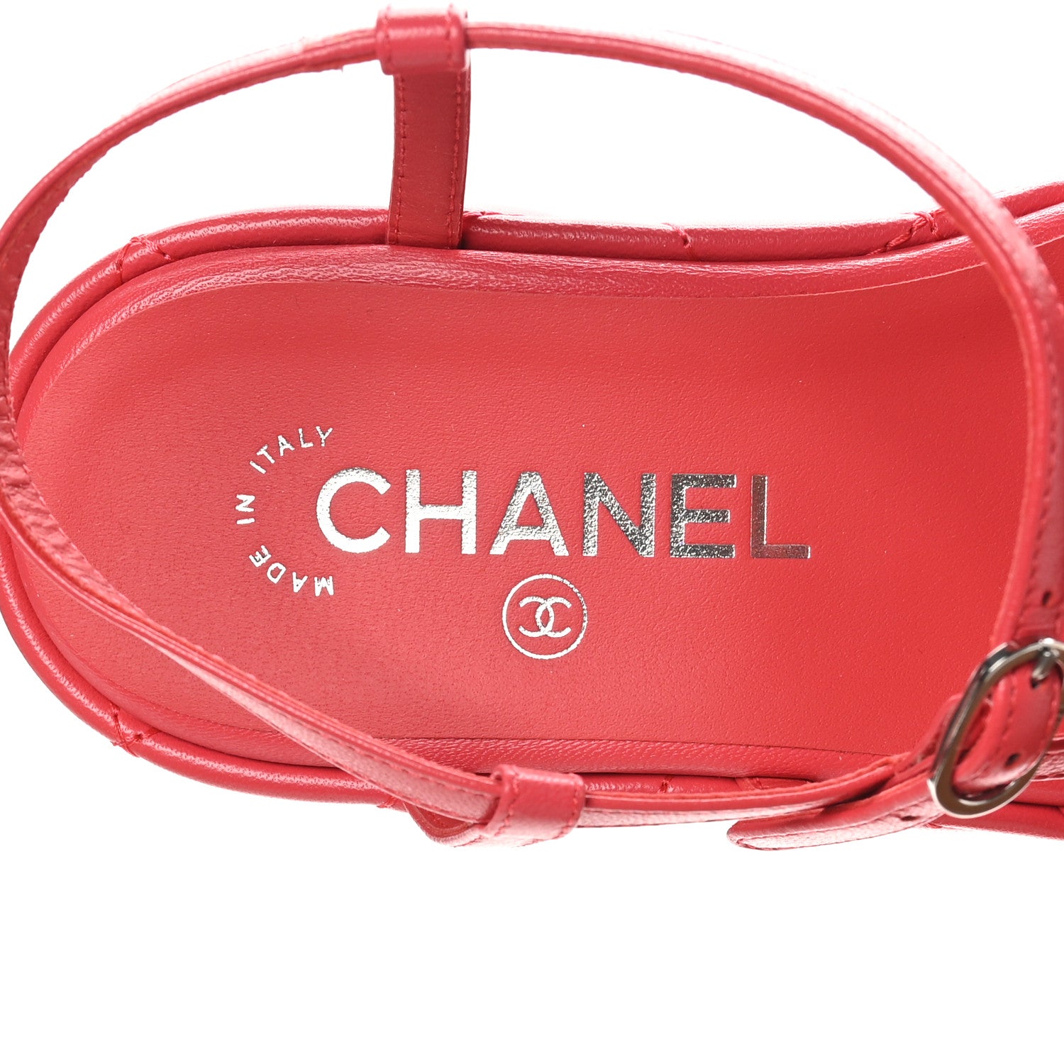 Chanel Calfskin Quilted Wedge Logo Sandals 37 Red 8 of 10