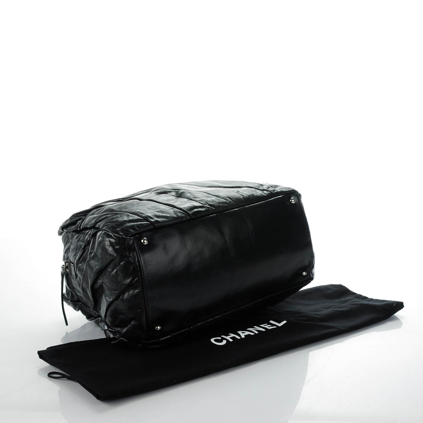 Glazed Calfskin Twisted Large Tote Black