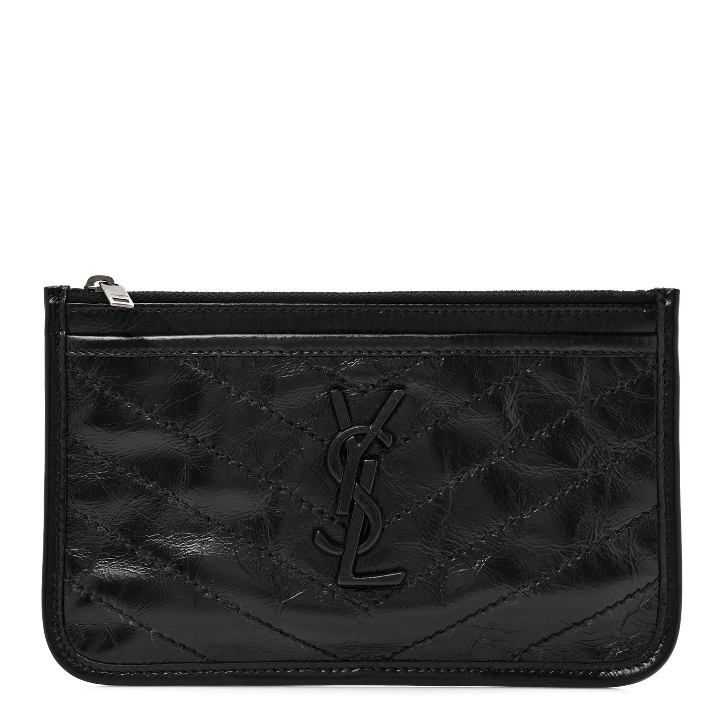 Crinkled Calfskin Matelasse Monogram Niki Bill Pouch Black