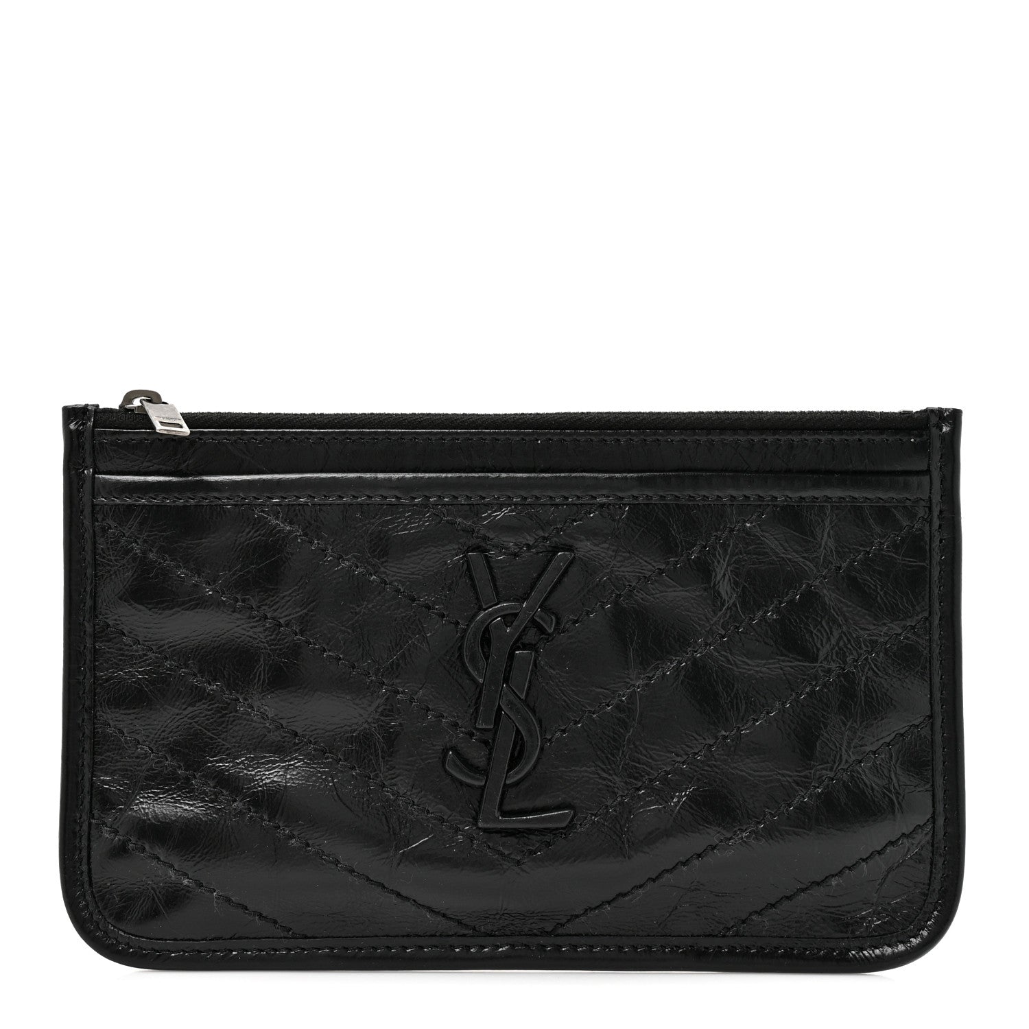 Saint Laurent Crinkled Calfskin Matelasse Monogram Niki Bill Pouch Black 1 of 7