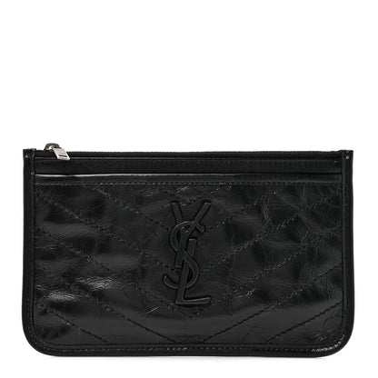 Saint Laurent Crinkled Calfskin Matelasse Monogram Niki Bill Pouch Black 1 of 7