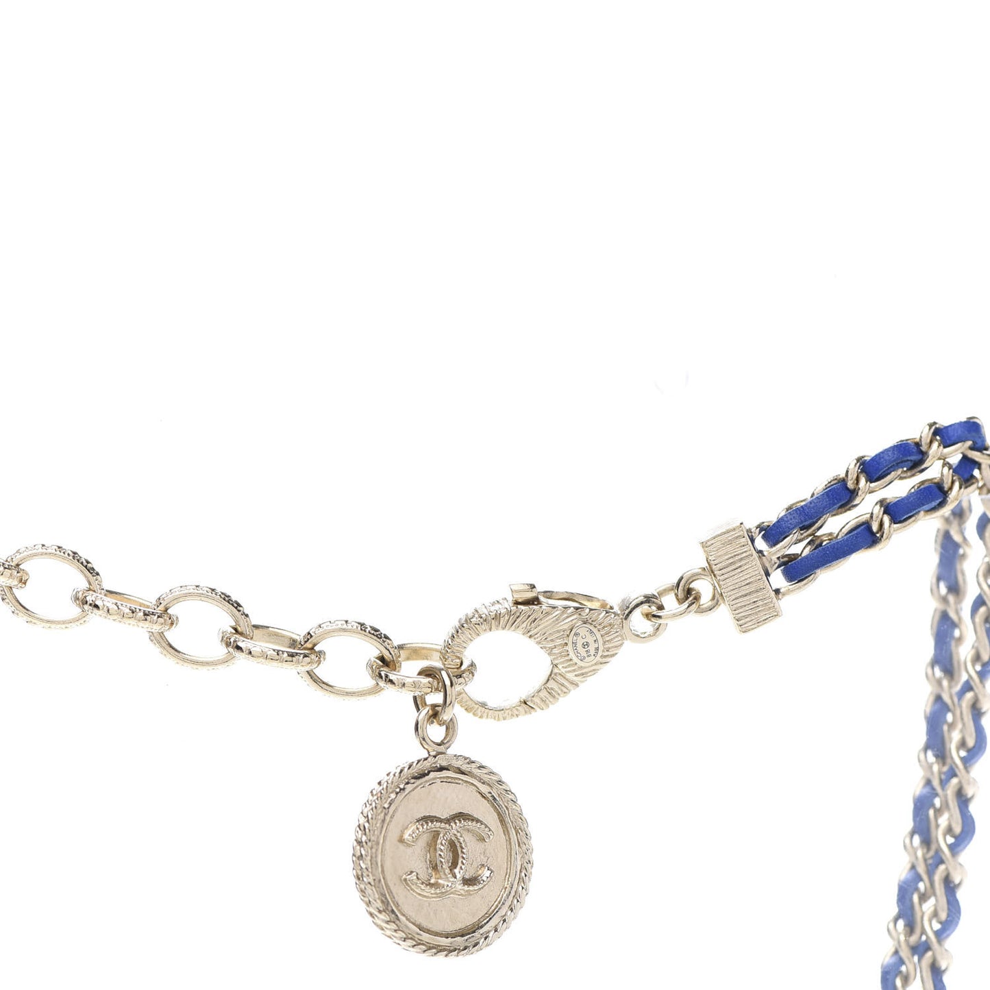 Metal Lambskin CC Chain Link Necklace Blue