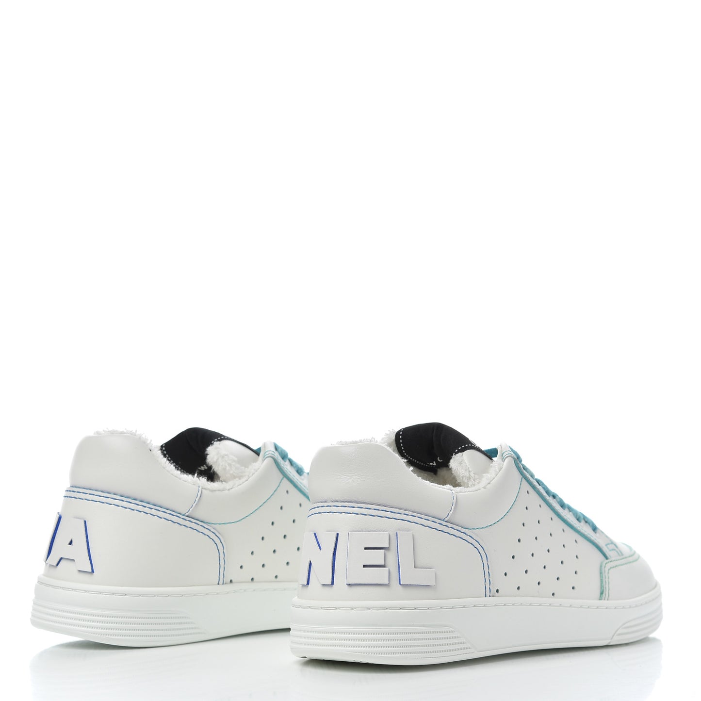 Calfskin Womens Logo Sneakers 37 White Blue