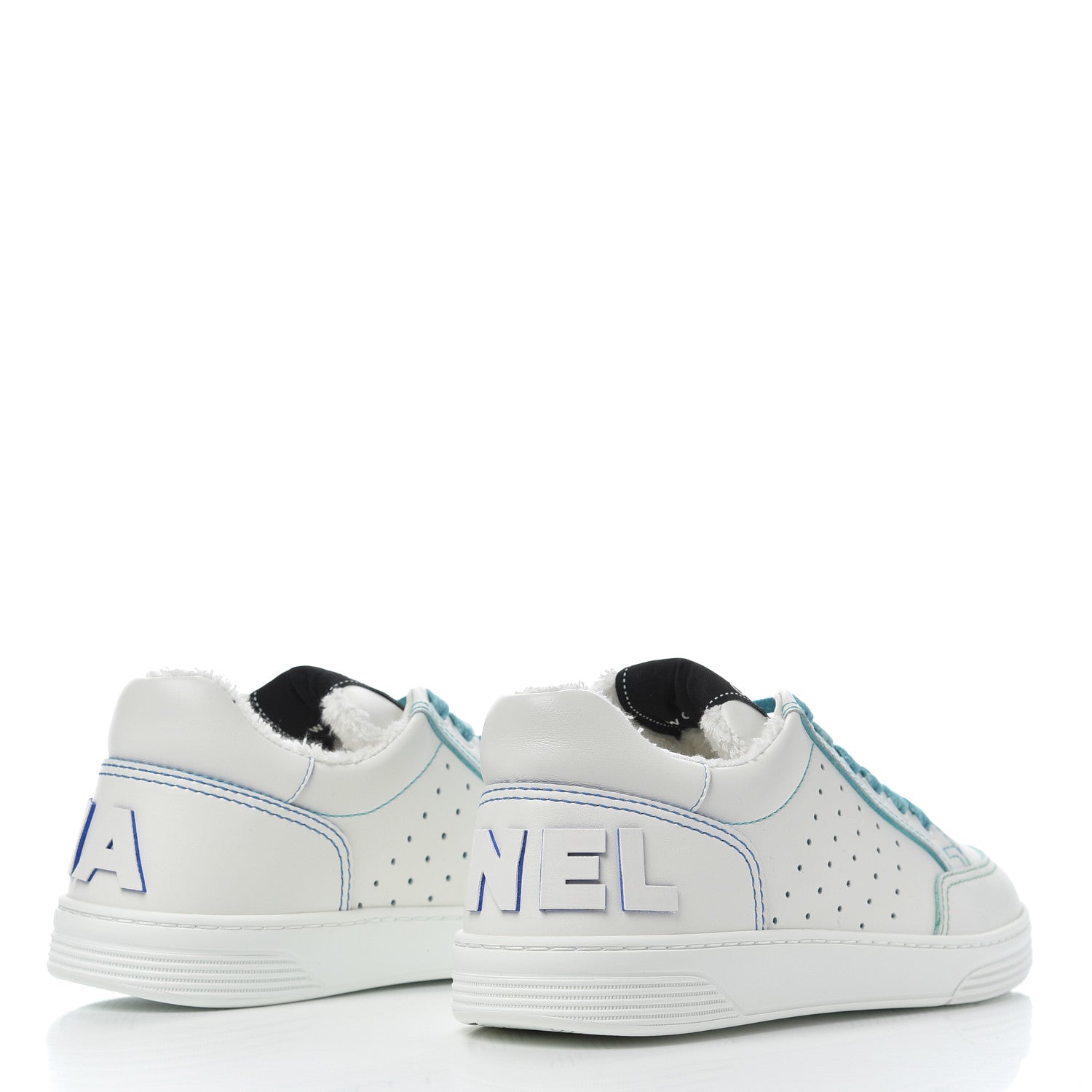 Chanel Calfskin Womens Logo Sneakers 37 White Blue 4 of 9