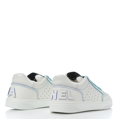 Chanel Calfskin Womens Logo Sneakers 37 White Blue 4 of 9