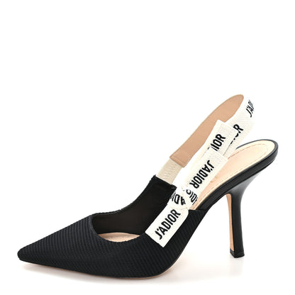 Christian Dior Technical Canvas Ribbon J Adior Slingback 100mm Pumps 38.5 Black 1 of 10