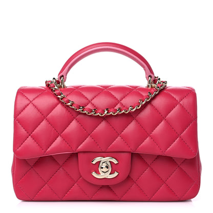 Chanel Lambskin Quilted Bi-Color Mini Top Handle Rectangular Flap Rose 1 of 9