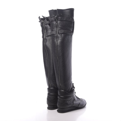 Chanel Calfskin Tumbled Lambskin Lace Up Knee High Sneaker Boots 37 Black 4 of 8