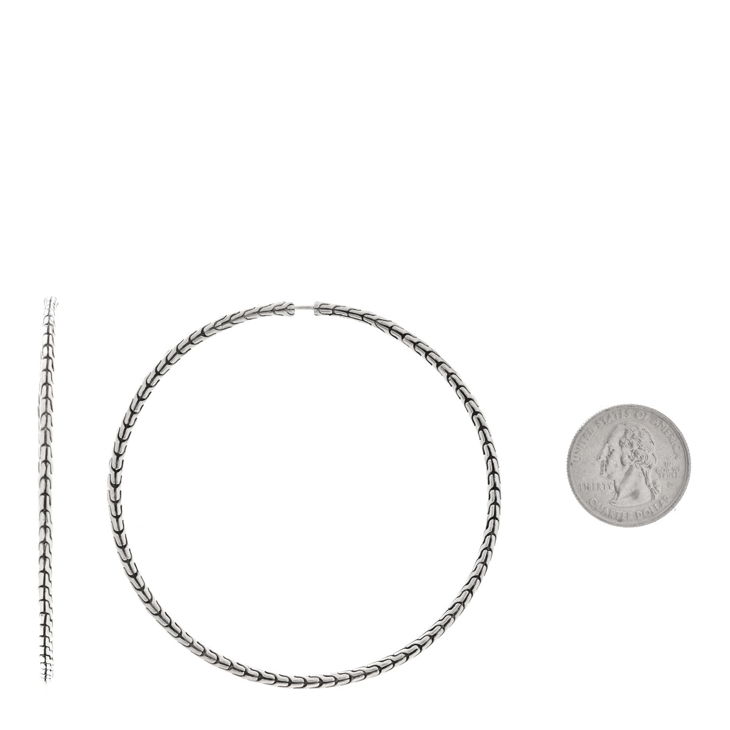 Sterling Silver Extra Large Carved Chain Hoop Earrings