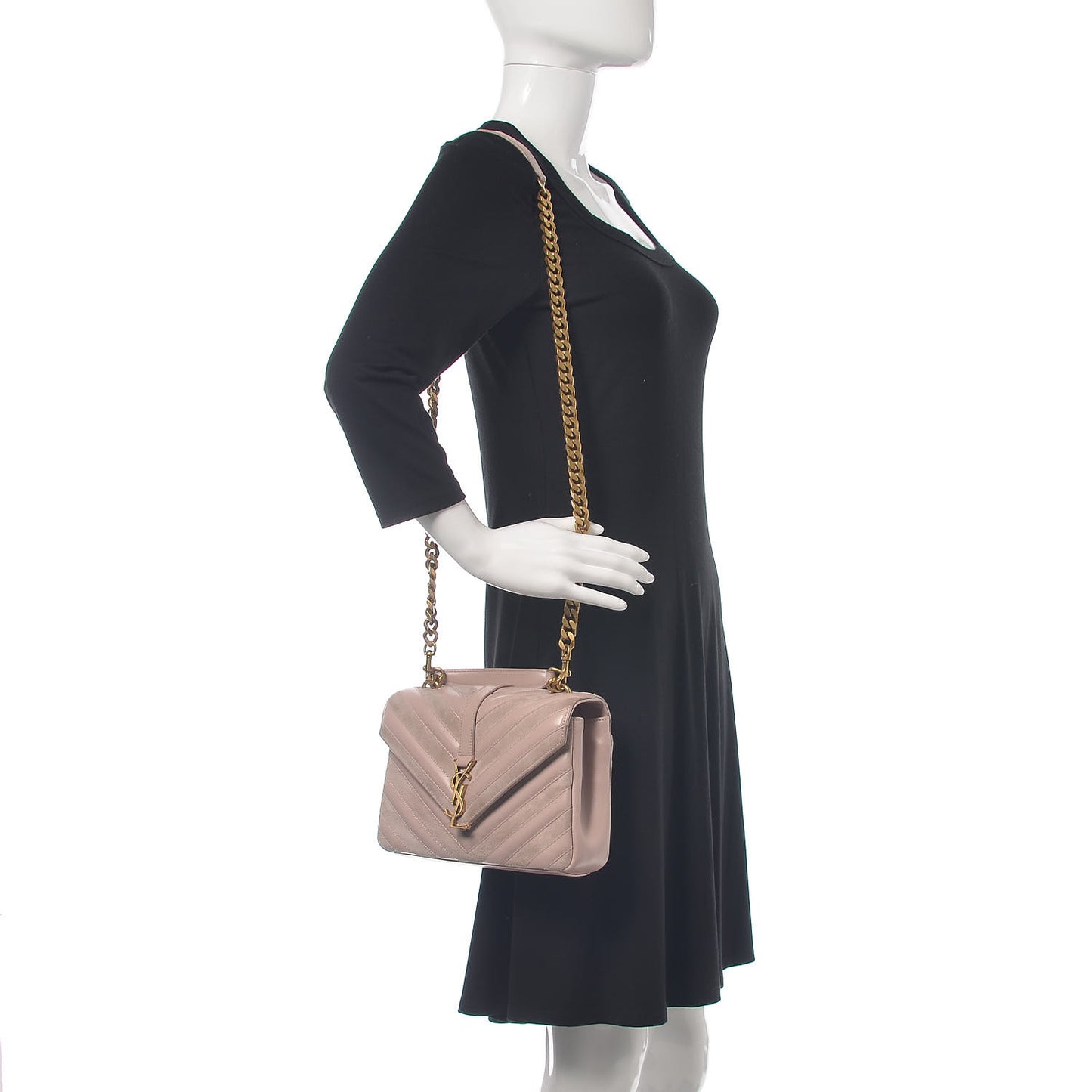 Calfskin Suede Matelasse Chevron Medium Monogram College Bag Rose Poudre