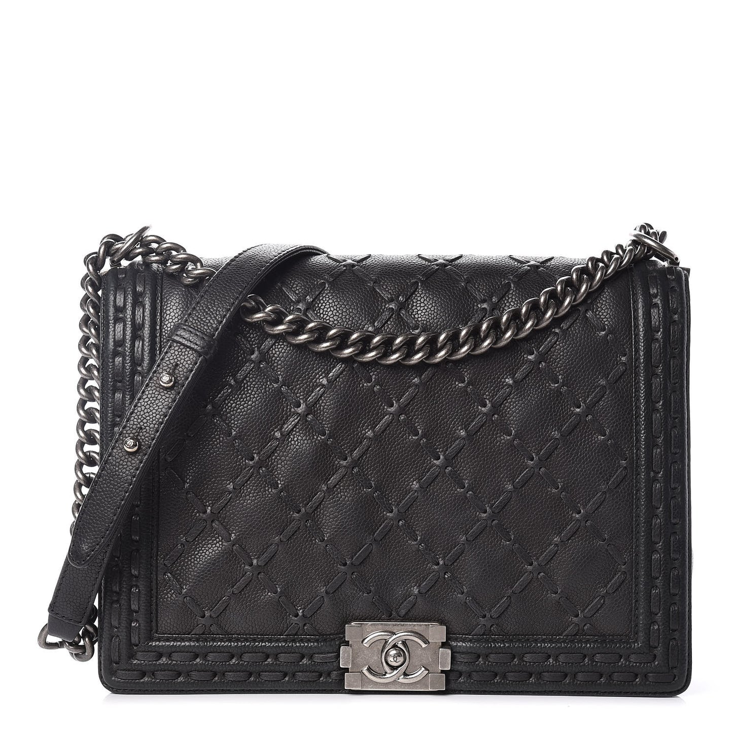 Caviar Stitched Large Boy Flap Black