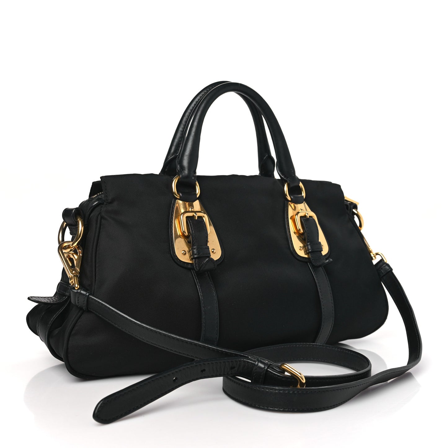Tessuto Nylon Soft Calfskin Shopping Satchel Black