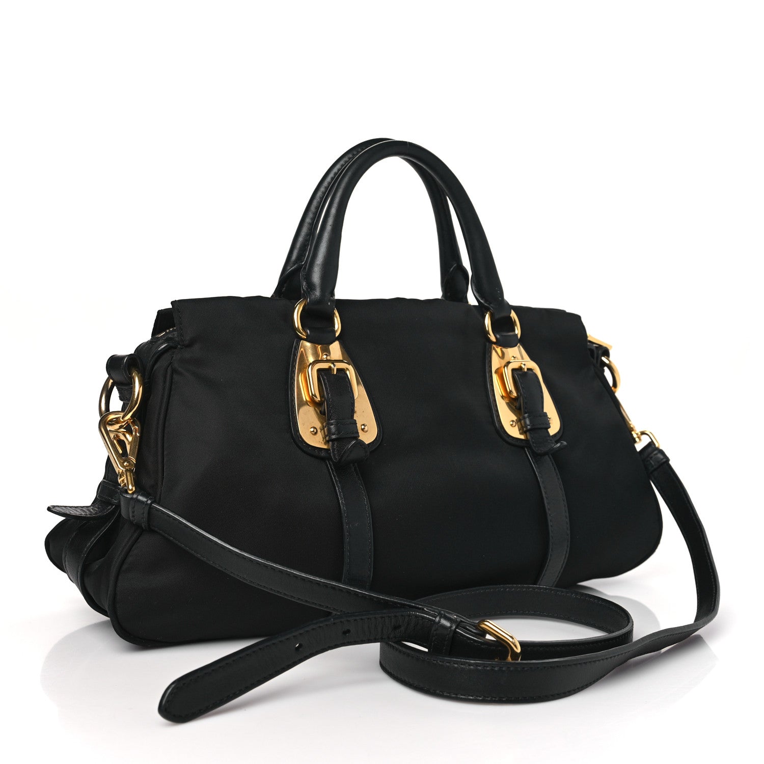 Prada Tessuto Nylon Soft Calfskin Shopping Satchel Black 3 of 9