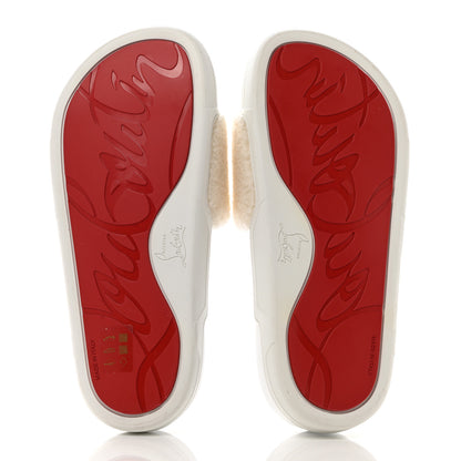 Christian Louboutin Faux Shearling Embroidered Pool Donna Flat Slide Sandals 39 White 5 of 10