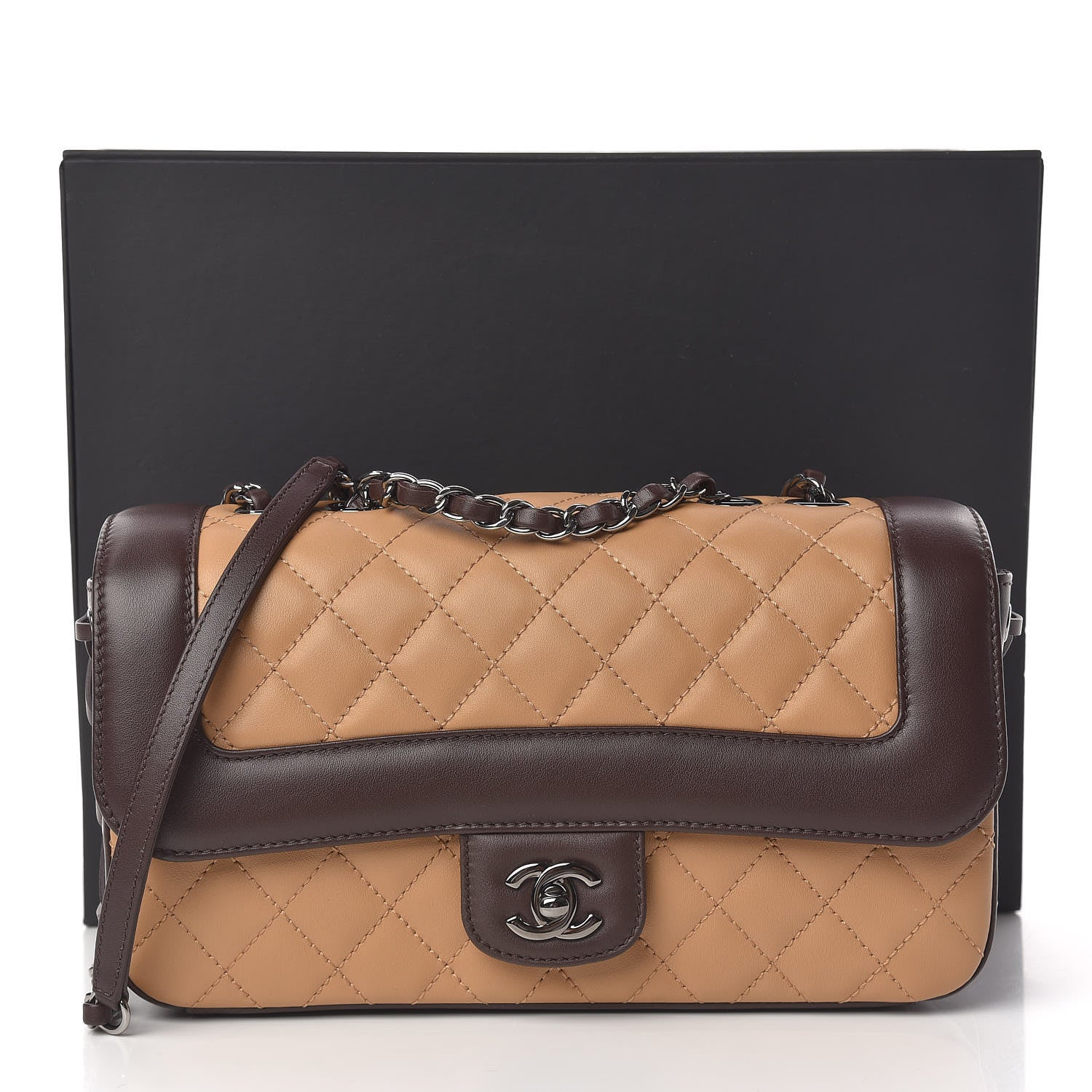 Chanel Calfskin Quilted Medium Coco Corset Flap Brown Beige 13 of 13