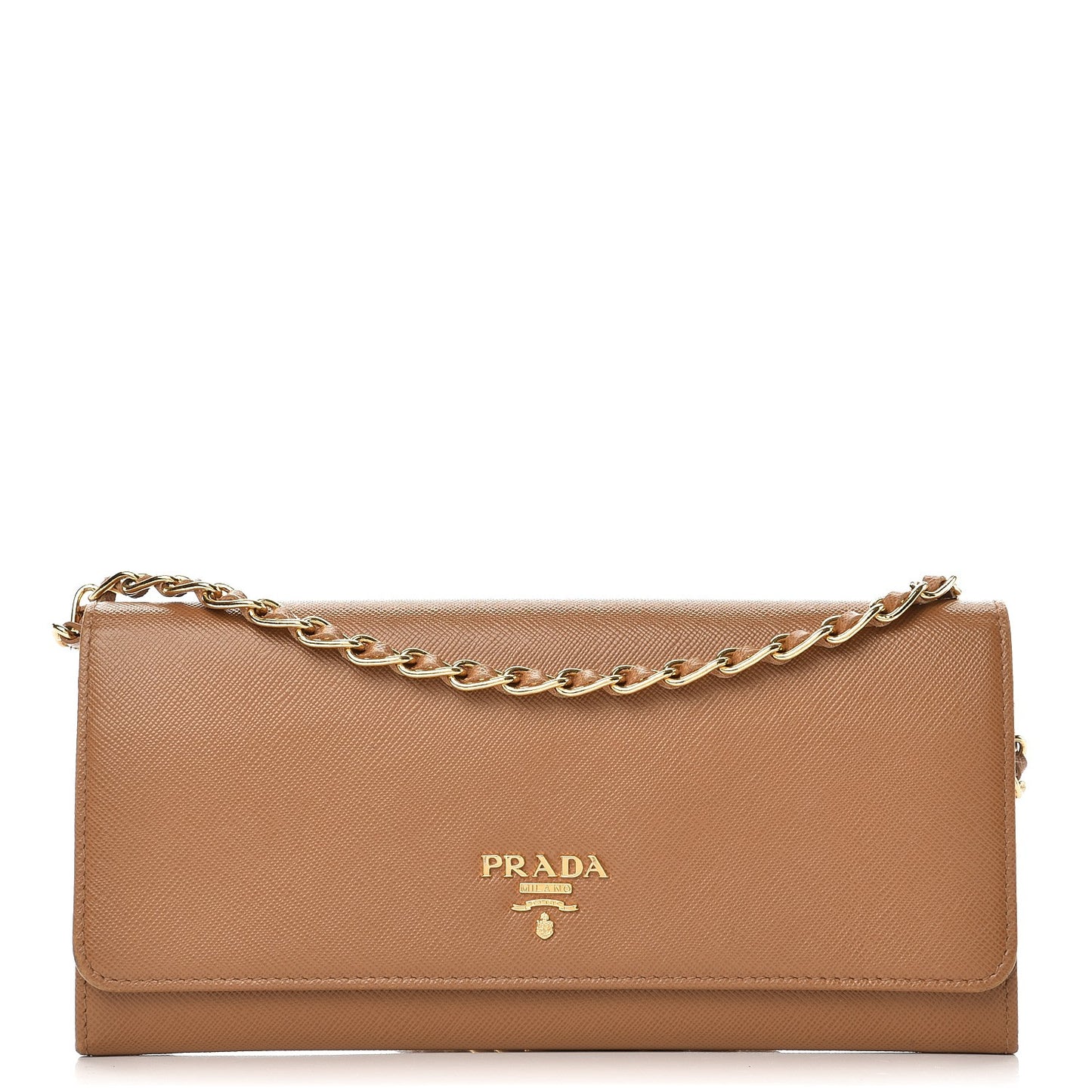 Saffiano Metal Oro Chain Wallet Caramel
