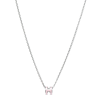 Hermes Lacquered Palladium Pop H Pendant Necklace Rose Dragee 1 of 5