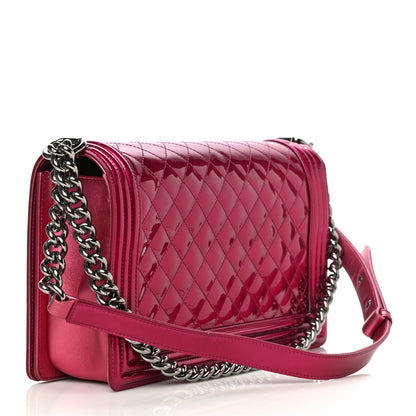 Chanel Metallic Patent Quilted New Medium Boy Flap Fuchsia 3 of 25