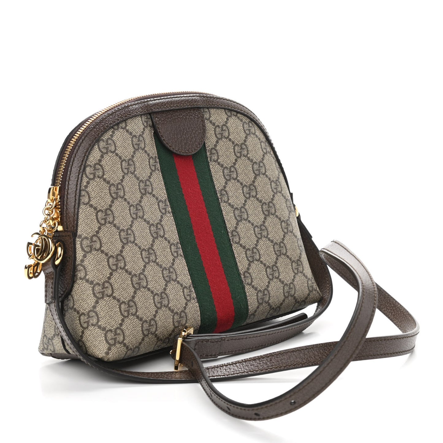 GG Supreme Monogram Textured Dollar Calfskin Web Small Ophidia Dome Shoulder Bag Beige Ebony New Acero