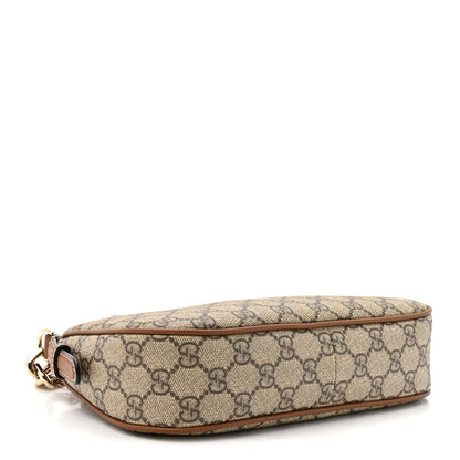 Gucci GG Supreme Monogram Textured Calfskin Small Emblem Shoulder Bag Beige Dark Brown 3 of 9