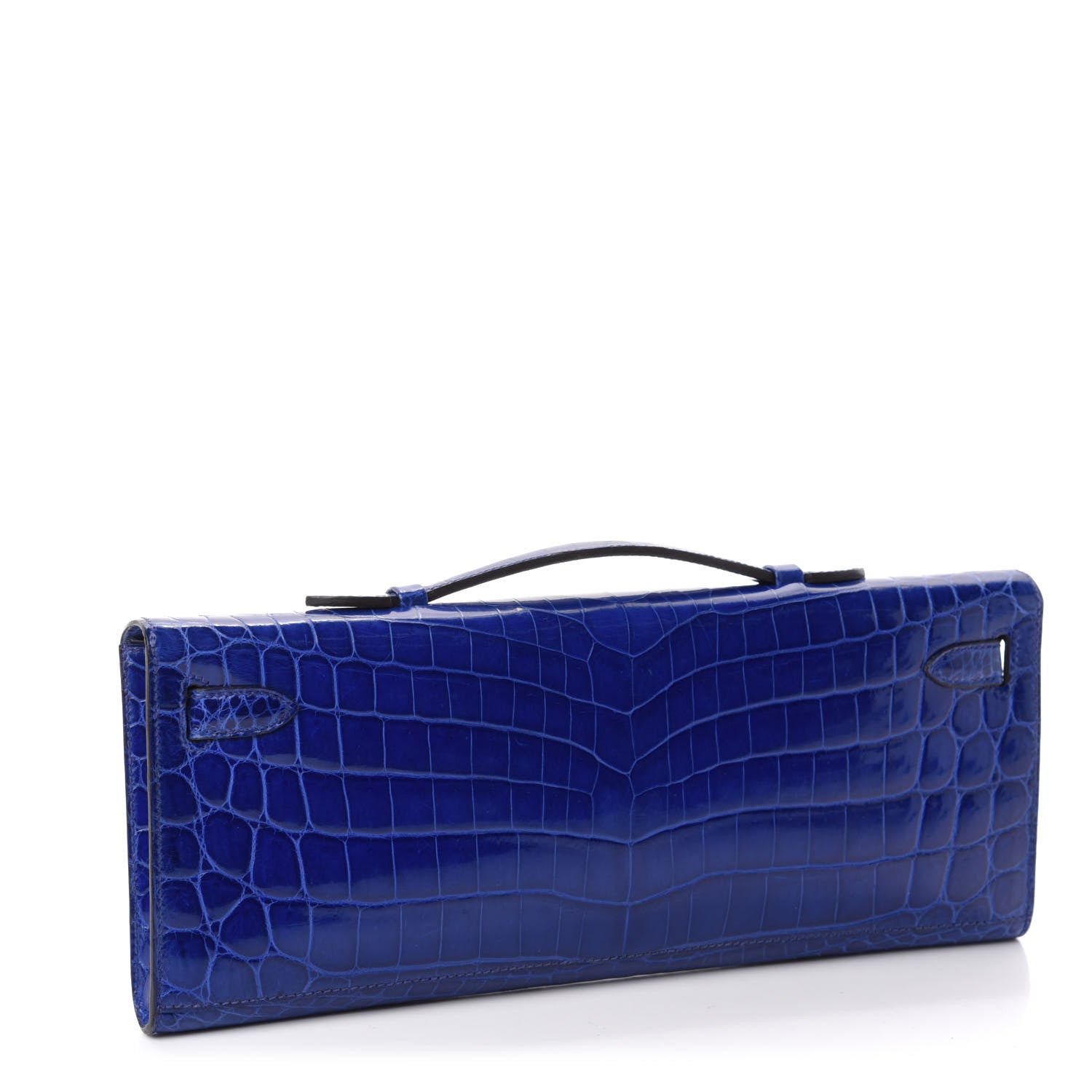 Hermes Shiny Niloticus Crocodile Kelly Cut Pochette Bleu Electrique 3 of 29