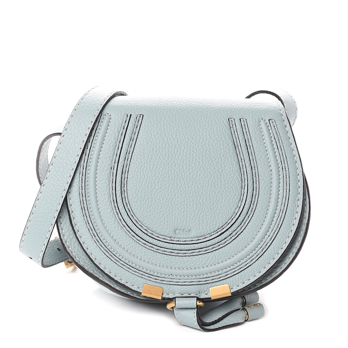 Calfskin Mini Marcie Round Crossbody Bag Faded Blue