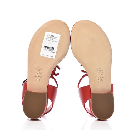 Chanel Lambskin Chain CC Logo Thong Sandals 35.5 Red 5 of 12