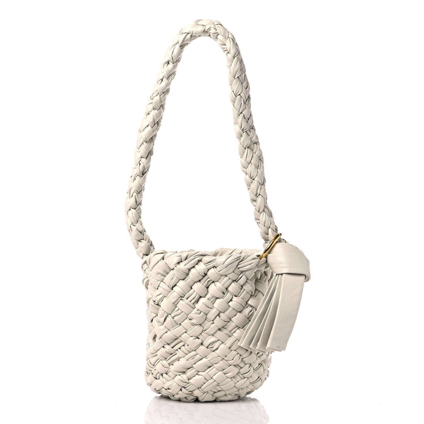 Calfskin Intrecciato Small Foulard Kalimero Bucket Bag Bone