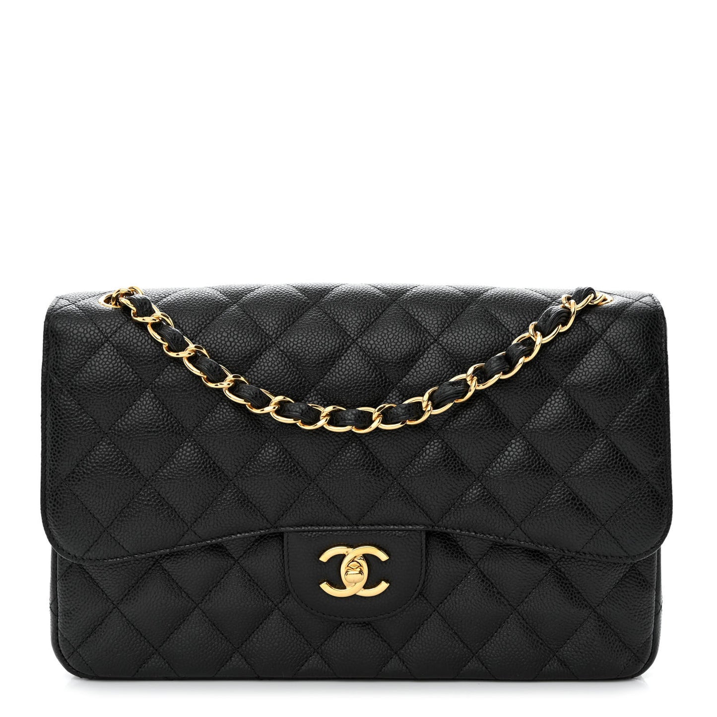 Caviar Quilted Jumbo Double Flap Black
