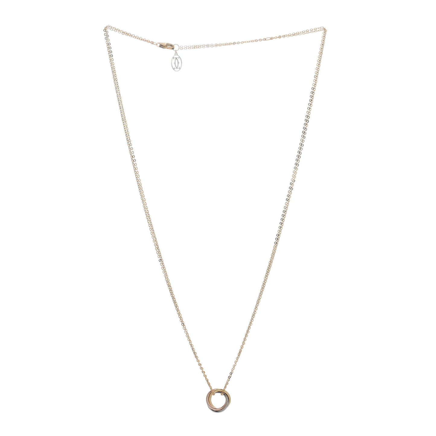 18K Pink Yellow White Gold Trinity Double Chain Pendant Necklace