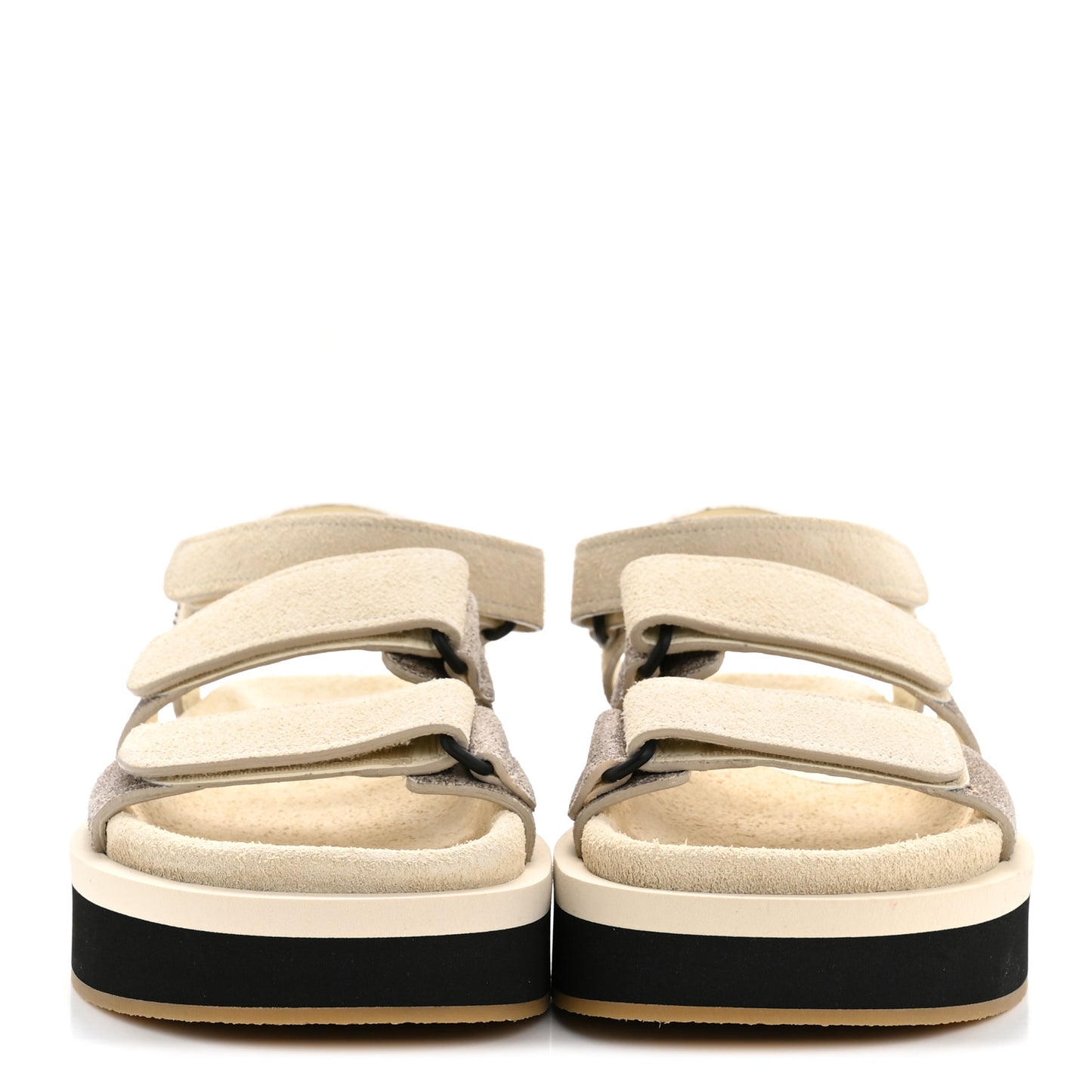 Suede Calfskin Velcro Flat Sandals 36 Ecru Dark Beige
