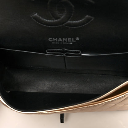 Chanel Metallic Lambskin Quilted Medium Double Flap Gold Black 4 of 9