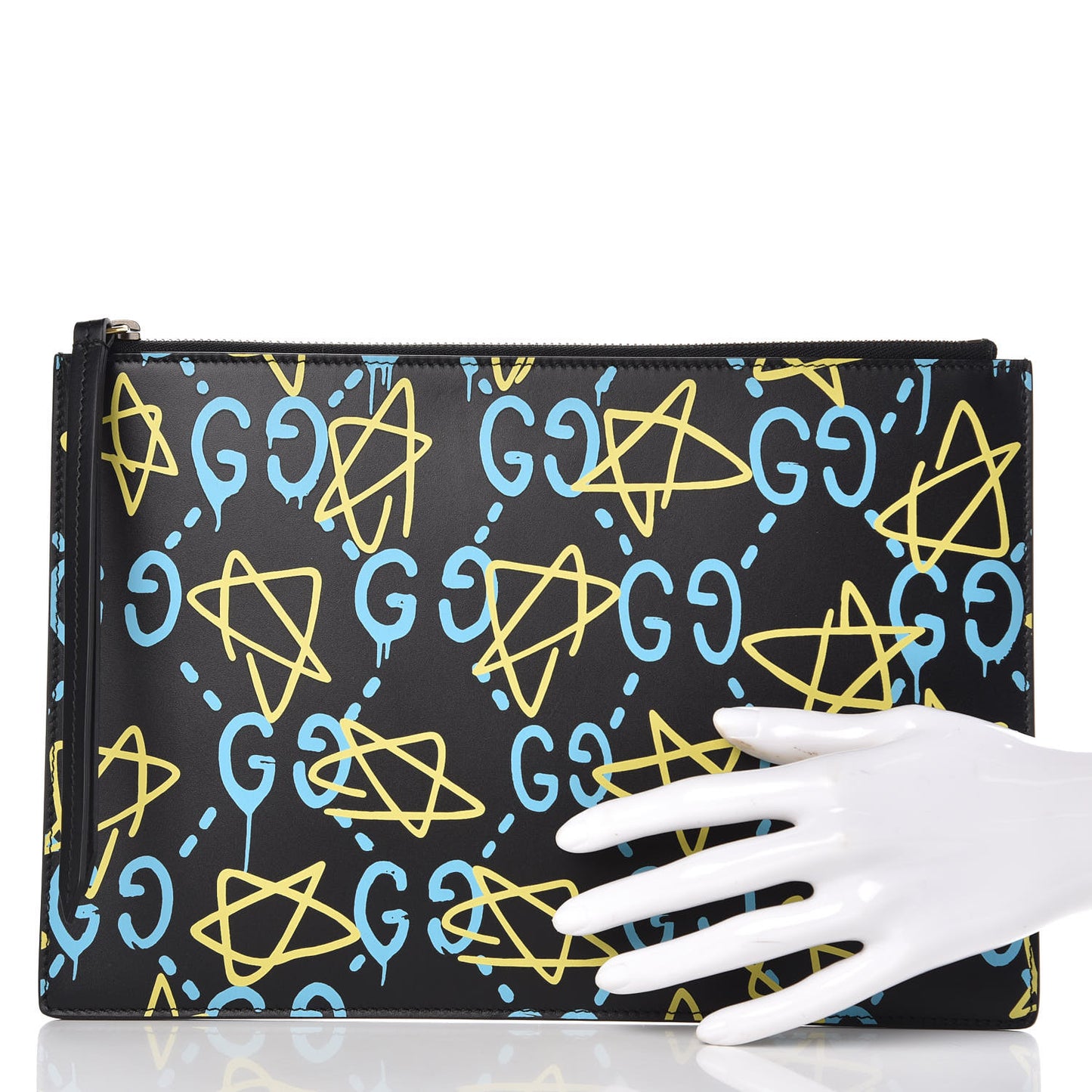 Calfskin GucciGhost Print Pouch Black New Acquamarine