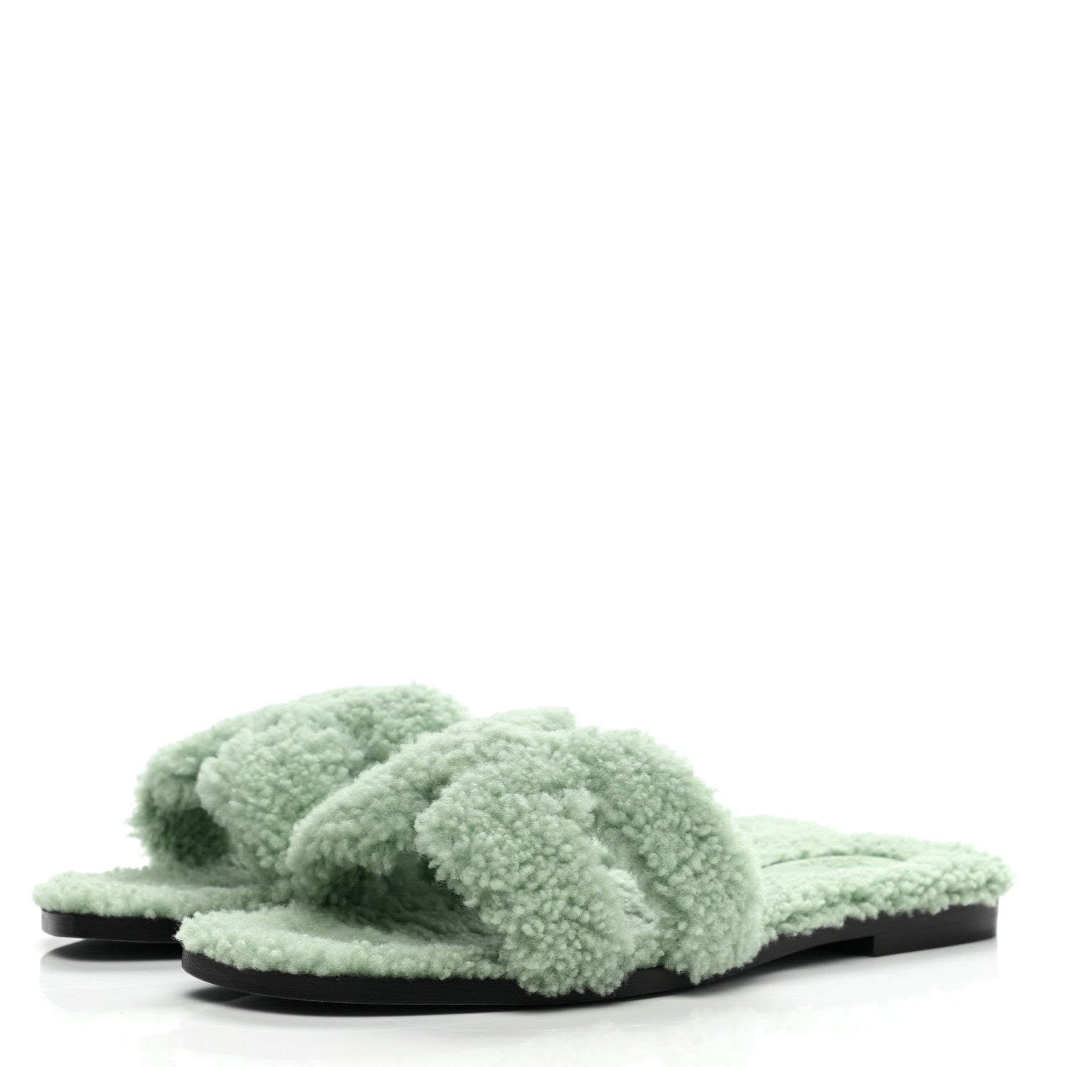 Hermes Woolskin Oran Sandals 38.5 Vert d'eau 3 of 9