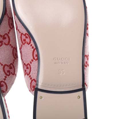 Gucci Canvas GG Monogram Horsebit Womens Princetown Slippers 35 Gardenia Hibiscus Red 6 of 8