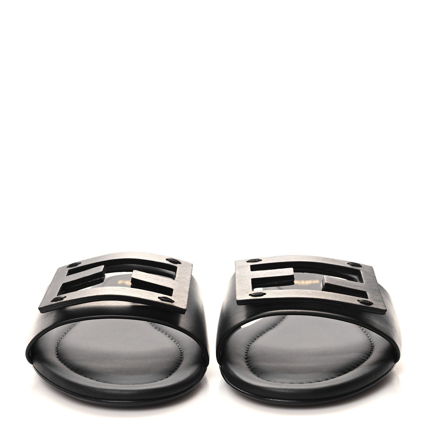 Calfskin FF Logo Plaque Slide Sandals 38 Black