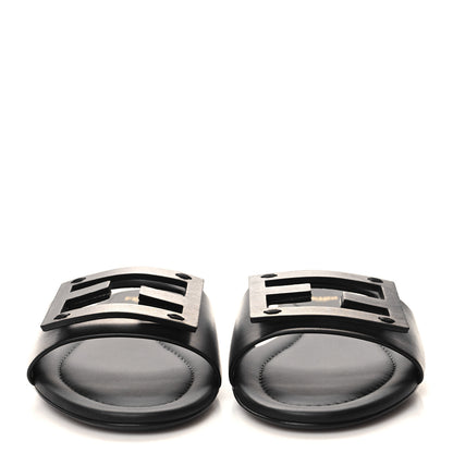 Fendi Calfskin FF Logo Plaque Slide Sandals 38 Black 2 of 7