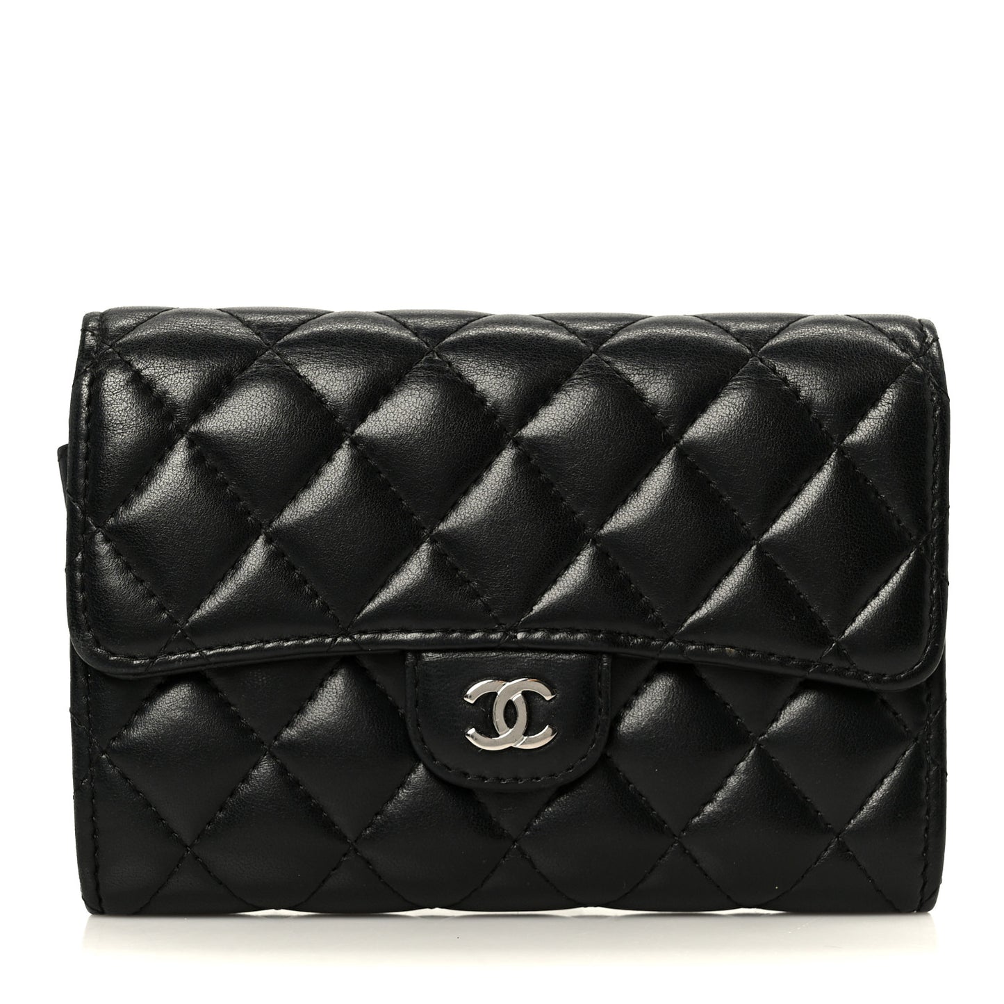 Lambskin Quilted Large Flap Wallet Black