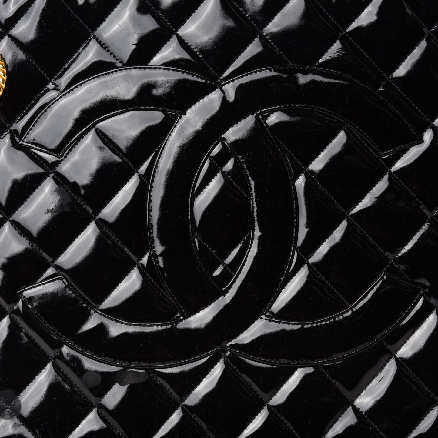 Patent Quilted Medallion Tote Black